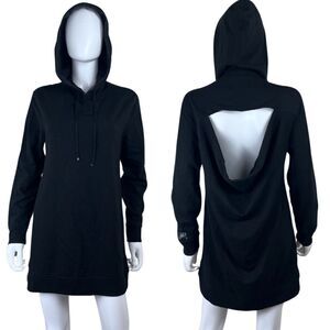 Victoria's Secret Women Size S Black Pullover Hood Mini Sweater Dress Open Back